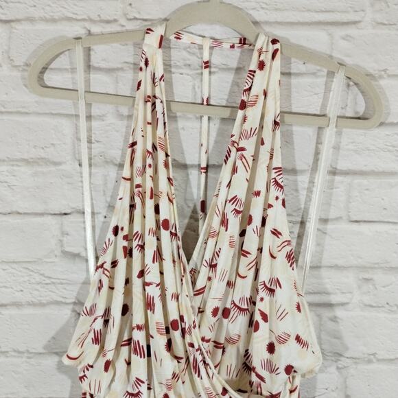 MM Free People Daria Ivory Abstract Halter Neck Open Back Slit Maxi Dress NWT S - Picture 6 of 13